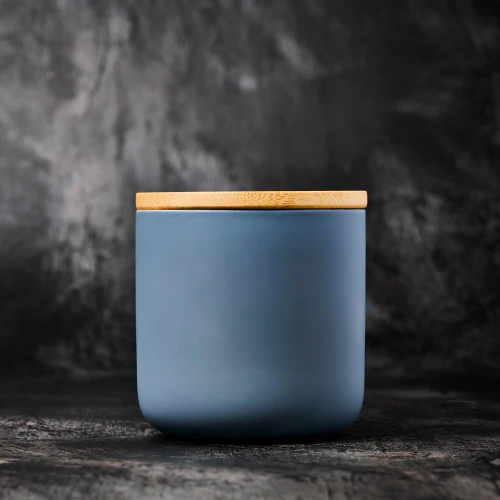 Teal Grey Ceramic Candle Jar - 12 oz - Image 4